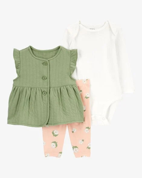 Set de 3 piezas de algodón para niña marca Carter´s
